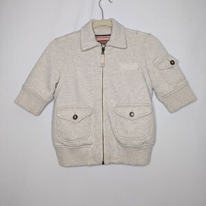 Free People Women's Soft Knit Cream Cropped Zip-Up Jacket Size 4 S